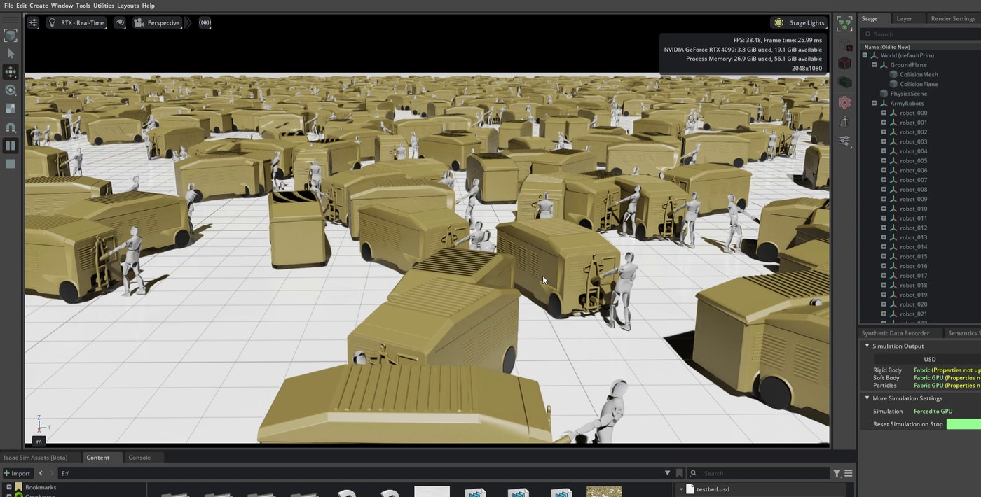 GPAU support-equipment scenario frame from the Isaac Sim feasibility review
