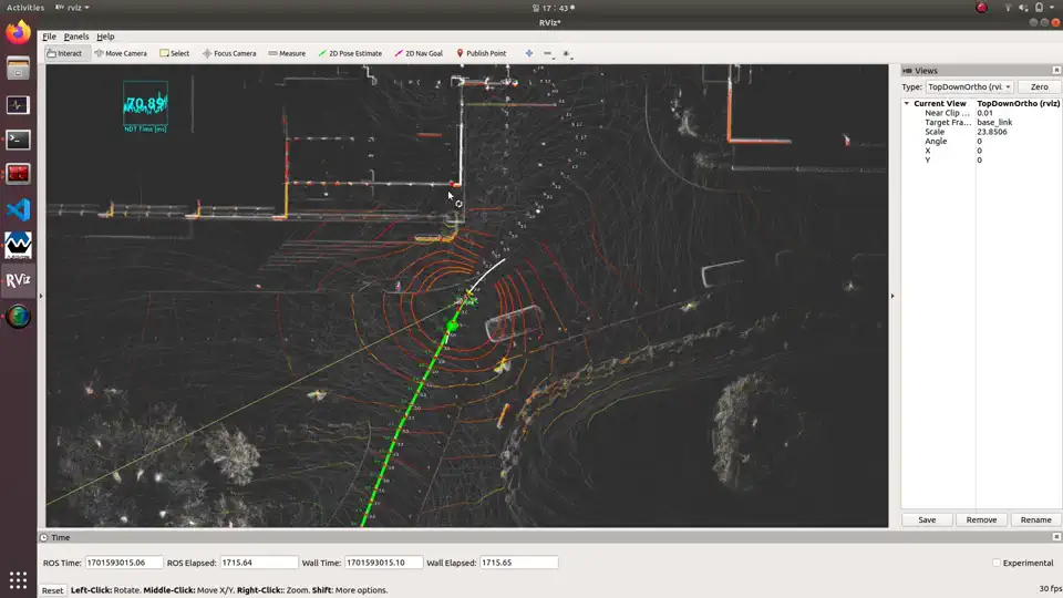 Autoware and LiDAR map screen recording for an indoor-to-outdoor-to-indoor campus autonomous navigation run