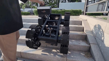 Physical stair-climbing test clip for the T-pedal wheel robot with manual guidance