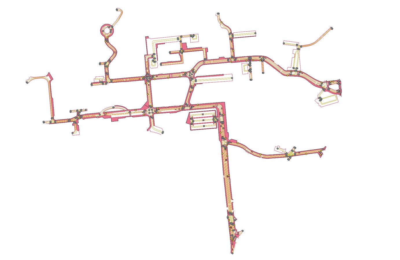 Campus HD map with lane centerlines, waypoints, and road boundaries